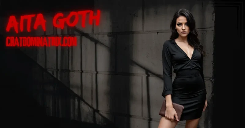 Aita Goth standing in a shadowy industrial setting, exuding power and seduction, promoting 'Aita’s Diary' on Kindle Unlimited, an intimate collection of BDSM stories exploring dominance, submission, and desire. Available now on ChatDominatrix.com