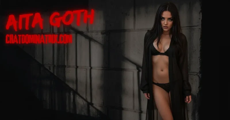 Aita Goth standing in a dimly lit industrial setting, wearing black lace lingerie and a sheer robe, exuding dominance and control, symbolizing submission, obedience, and devotion in BDSM. Featured image for 'Submissive Training: A Guide to Obedience, Devotion & Growth' on ChatDominatrix.com