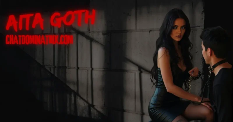 Aita Goth seated on a dark leather throne, dressed in black leather gloves and a corset, signing a contract while a submissive kneels before her, symbolizing negotiation, consent, and boundaries in BDSM. Featured image for 'Safe Words & Limits: How to Set Boundaries in BDSM' on ChatDominatrix.com