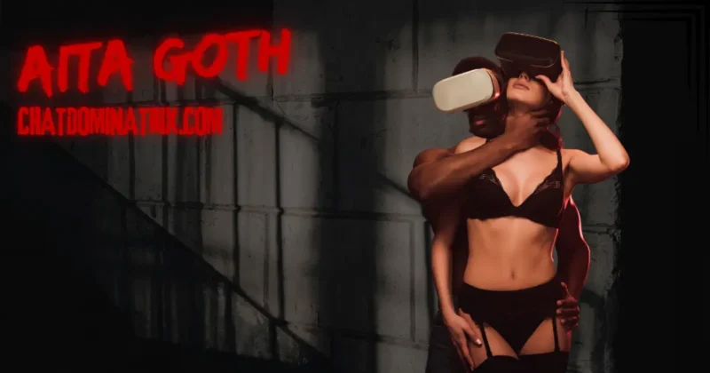 Man and woman in lingerie using VR headsets for intimate BDSM play – the future of kink and technology on ChatDominatrix.com