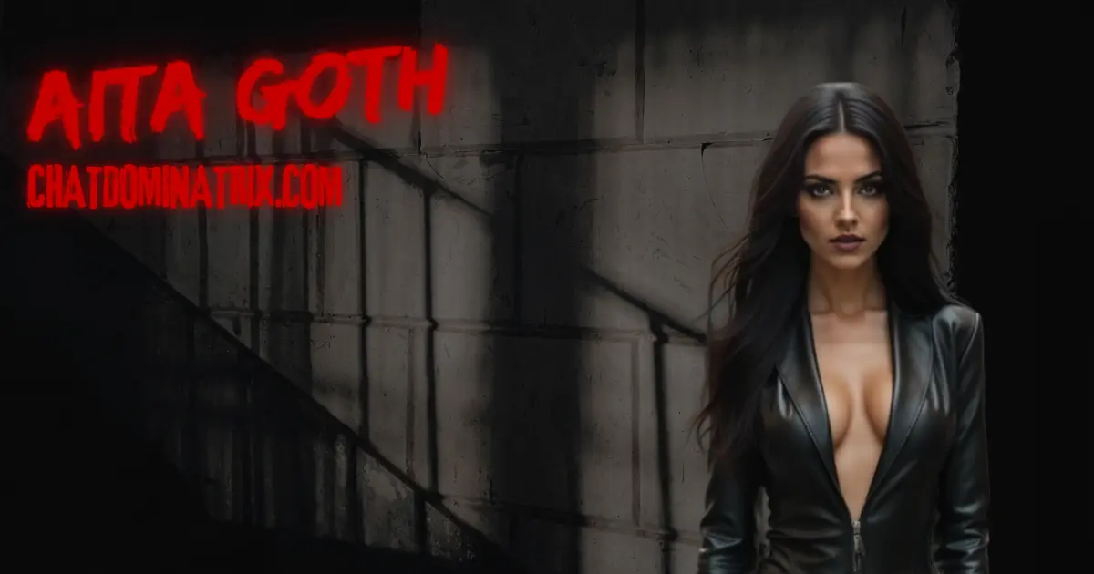 Mistress Aita Goth, Dominant woman in black leather exuding power, embodying the essence of a strict keyholder in femdom chastity play.