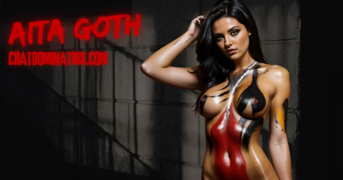 A seductive woman flaunting body paint, streaked with chaotic strokes of color. The intersection of degradation kink and artistic passion, exploring the sensuality of imperfection.