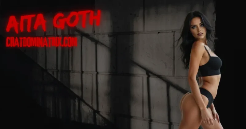 Dominatrix Aita Goth in black lingerie standing in control, symbolizing femdom cuckold ownership, submission transfer, and total erotic surrender