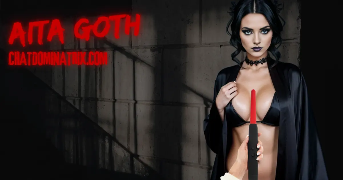 Aita Goth - dominatrix with intense gaze, ready to experience the electrifying thrill of the Electro Zapper 2.0 in BDSM play