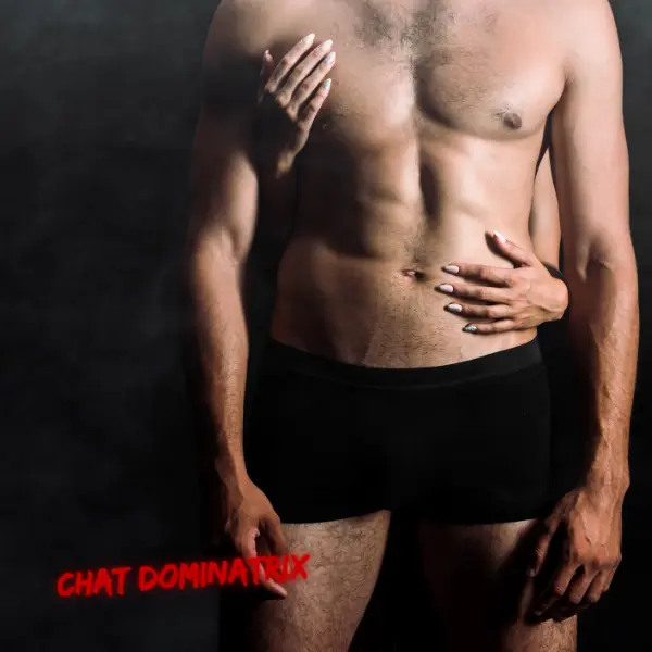 Strong, confident woman’s hands gripping a nearly nude male partner, capturing the essence of CFNM dominance and submission