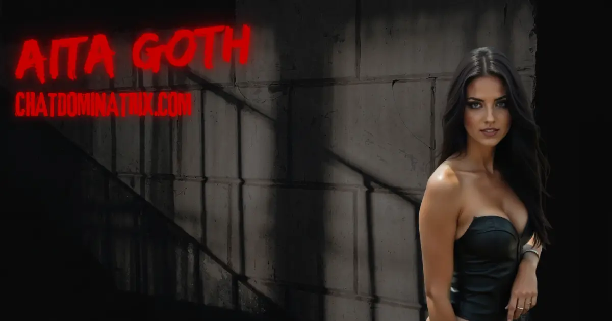 Mistress Aita Goth. Elegant dominatrix in black strapless lingerie stands confidently against a shadowed, industrial backdrop, exuding power, sensuality, and control, an embodiment of femme dominance. Her piercing gaze and sleek, form-fitting attire make her the ultimate visual for BDSM lingerie empowerment.