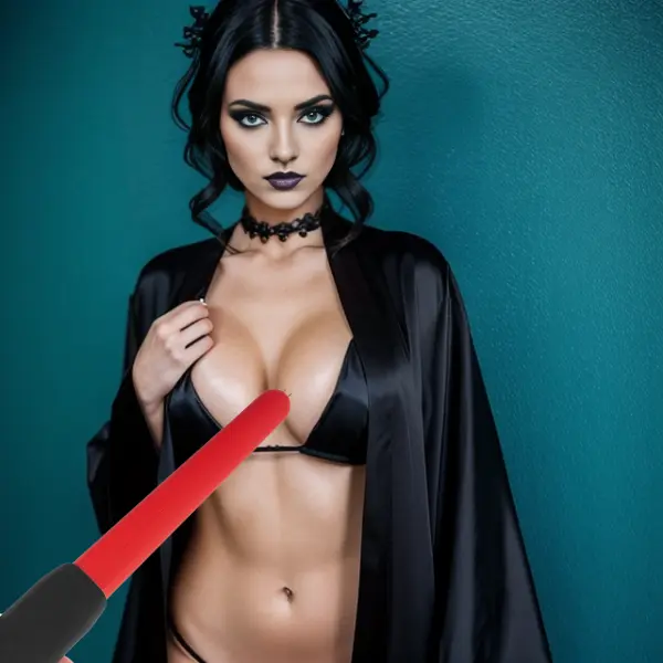 Mysterious woman in black, met with the charged anticipation of electrical stimulation in BDSM