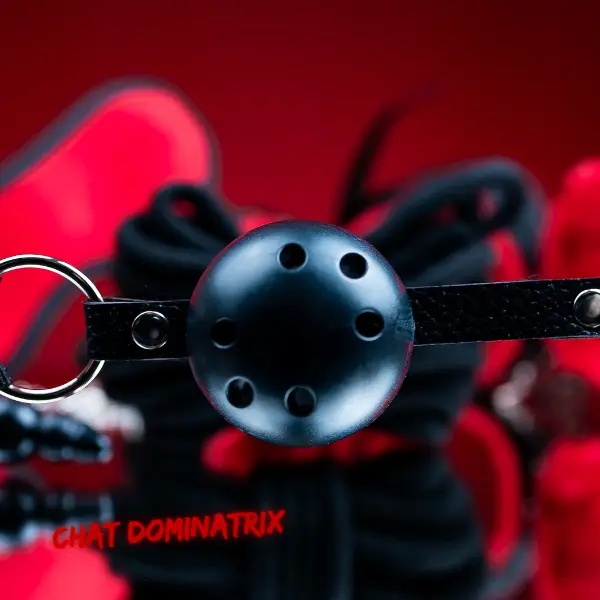 The Art of Gagging in Kink Dynamics. A close-up of a black ball gag, highlighting its role in sensory deprivation and submission during BDSM play.