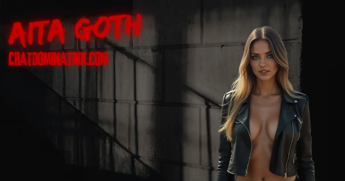 Mistress Aita Goth. A confident woman in a black leather jacket stands against a dark, moody background, exuding dominance and control. Discover the psychology behind submissive men and their deep craving for female dominance in ‘Why Some Men Love Being Dominated’—an insightful exploration by Aita Goth on Chat Dominatrix