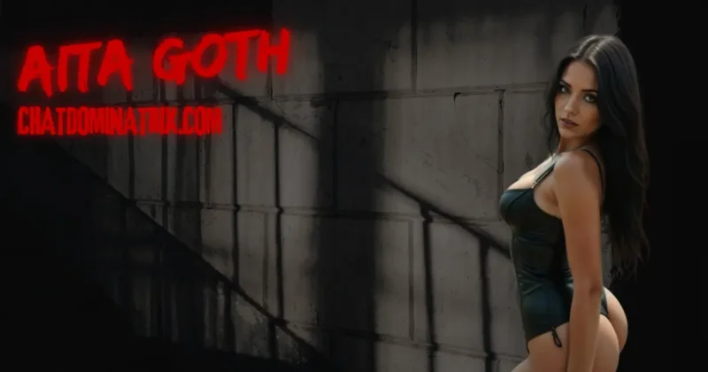 A commanding dominatrix in a sleek black bodysuit stands against a shadowed wall, exuding silent authority. Step into her world in ‘The Chair’ – A Femdom Short Story by Aita Goth on Chat Dominatrix, where control is absolute, and surrender is inevitable