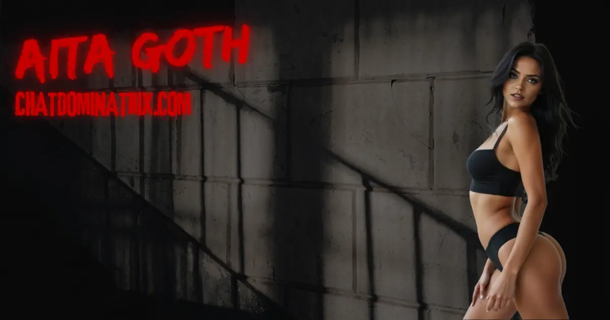 Dark erotic banner for Crimson Collar by Aita Goth, featuring lingerie-clad Domme in industrial corridor, official lesbian BDSM stories category at ChatDominatrix.com